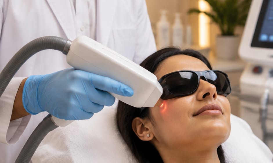 Dr Sandeep Mahapatra performing a laser skin treatment