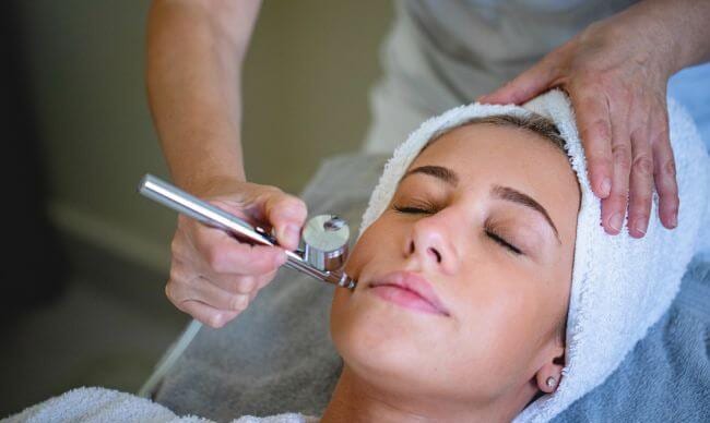 Microdermabrasion session on the face