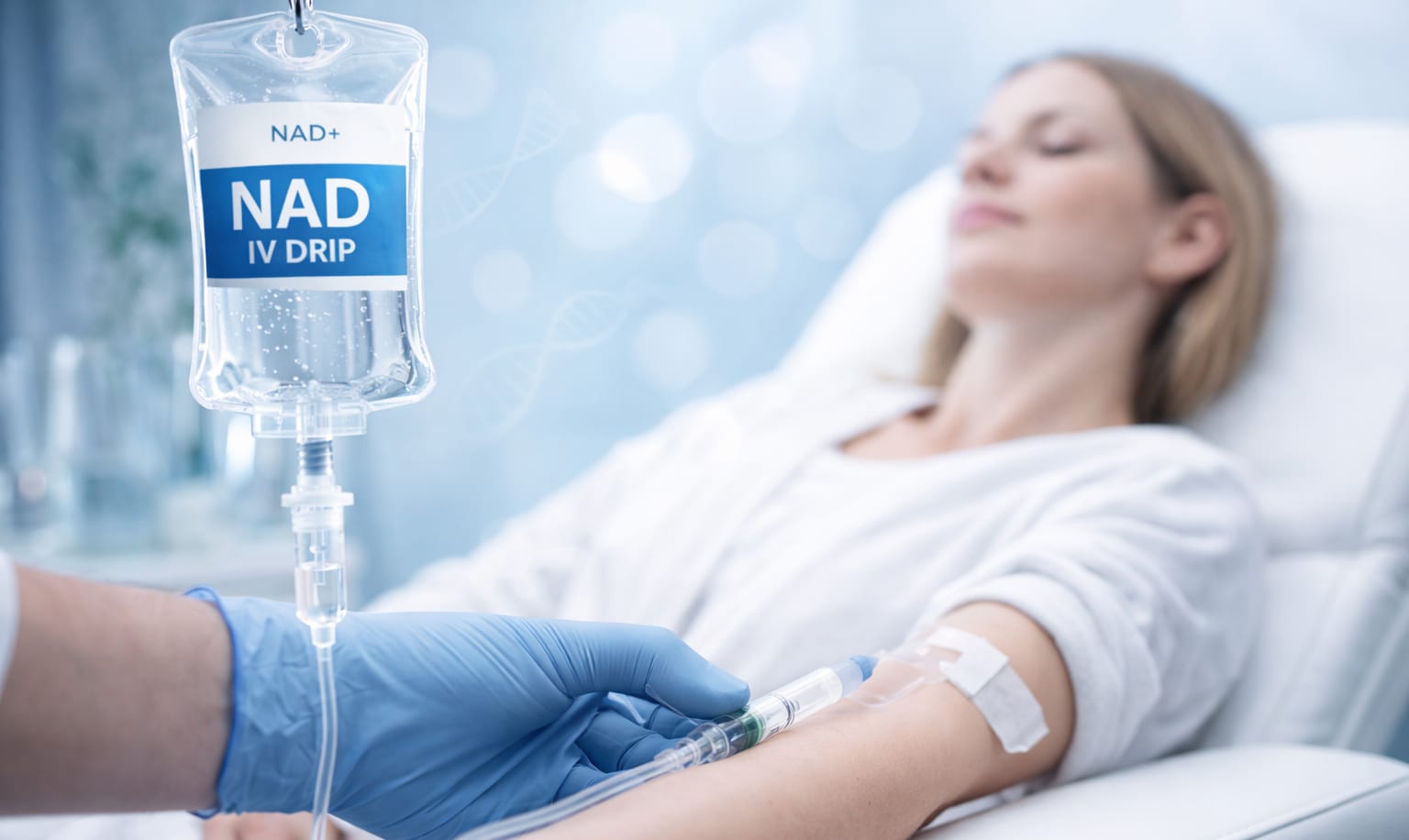 Patient receiving an NAD IV drip